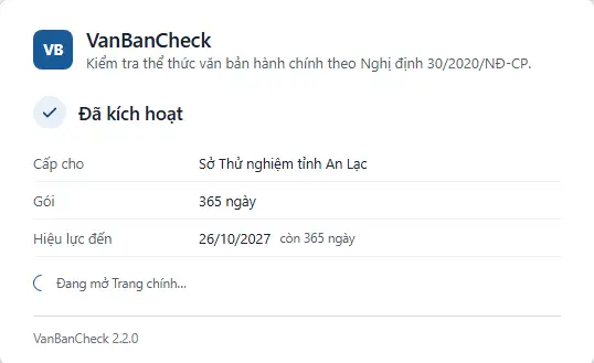 Kích hoạt xong: App ghi tên cơ quan được cấp, gói 365 ngày và ngày hết hạn